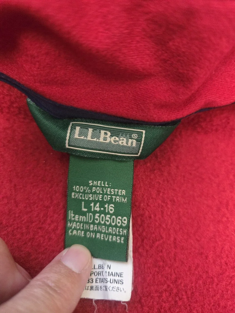 L.L. Bean Full Zip Fleece Jacket Youth Large 14-16 Red Burgandy